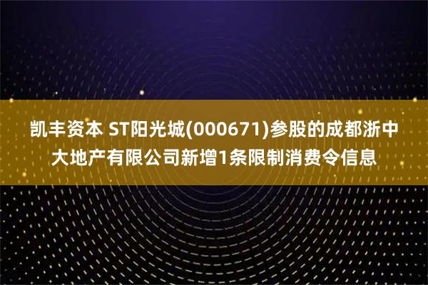 凯丰资本 ST阳光城(000671)参股的成都浙中大地产有限公司新增1条限制消费令信息