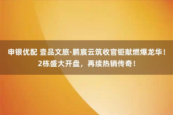 申银优配 壹品文旅·鹏宸云筑收官钜献燃爆龙华！2栋盛大开盘，再续热销传奇！