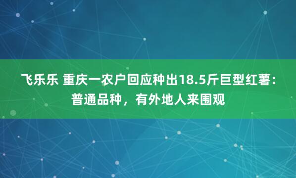 飞乐乐 重庆一农户回应种出18.5斤巨型红薯:普通品种,有外地人来围观